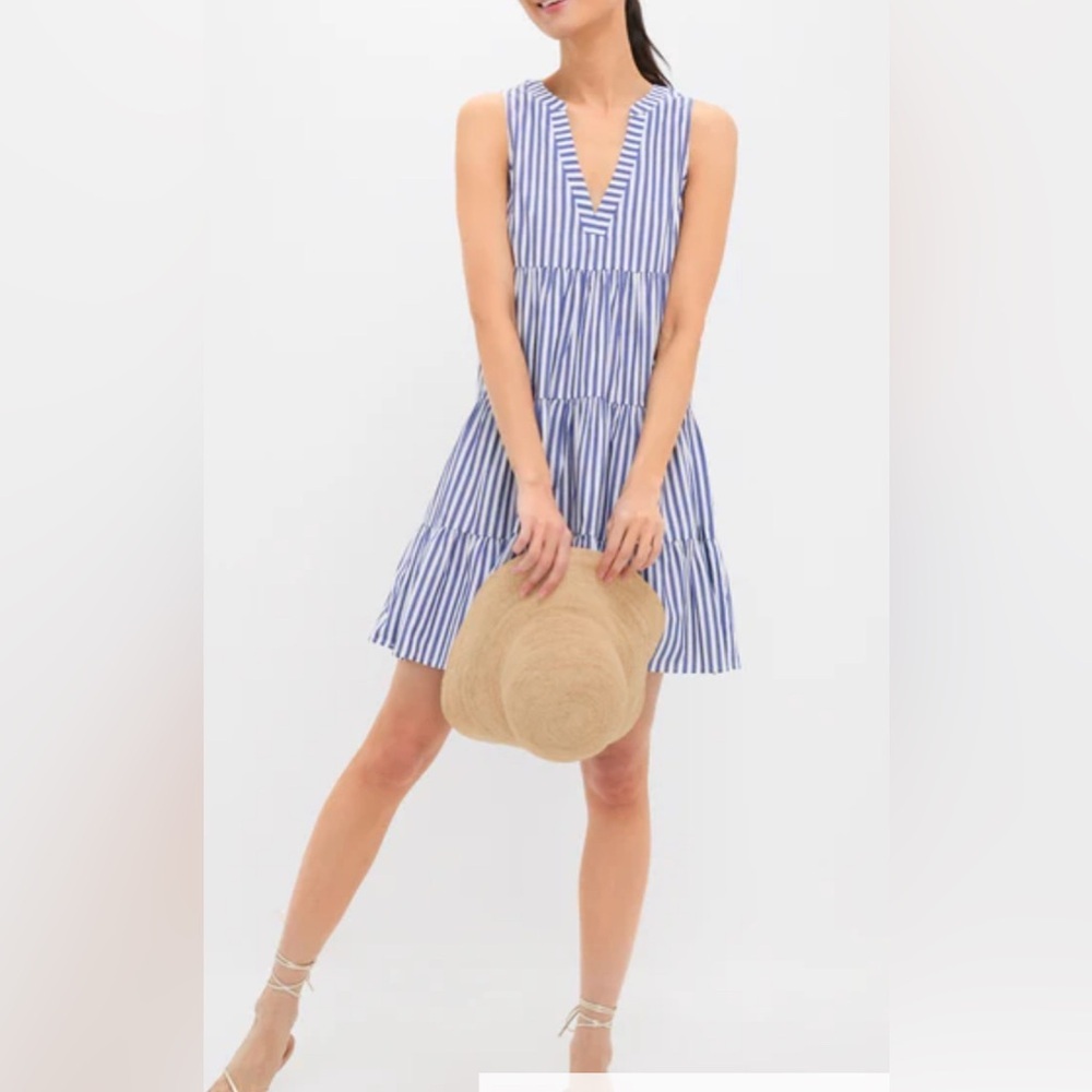 POMANDER PLACE Blue and White Stripe Sleeveless Cotton Poplin Kenzo Dress sz XL